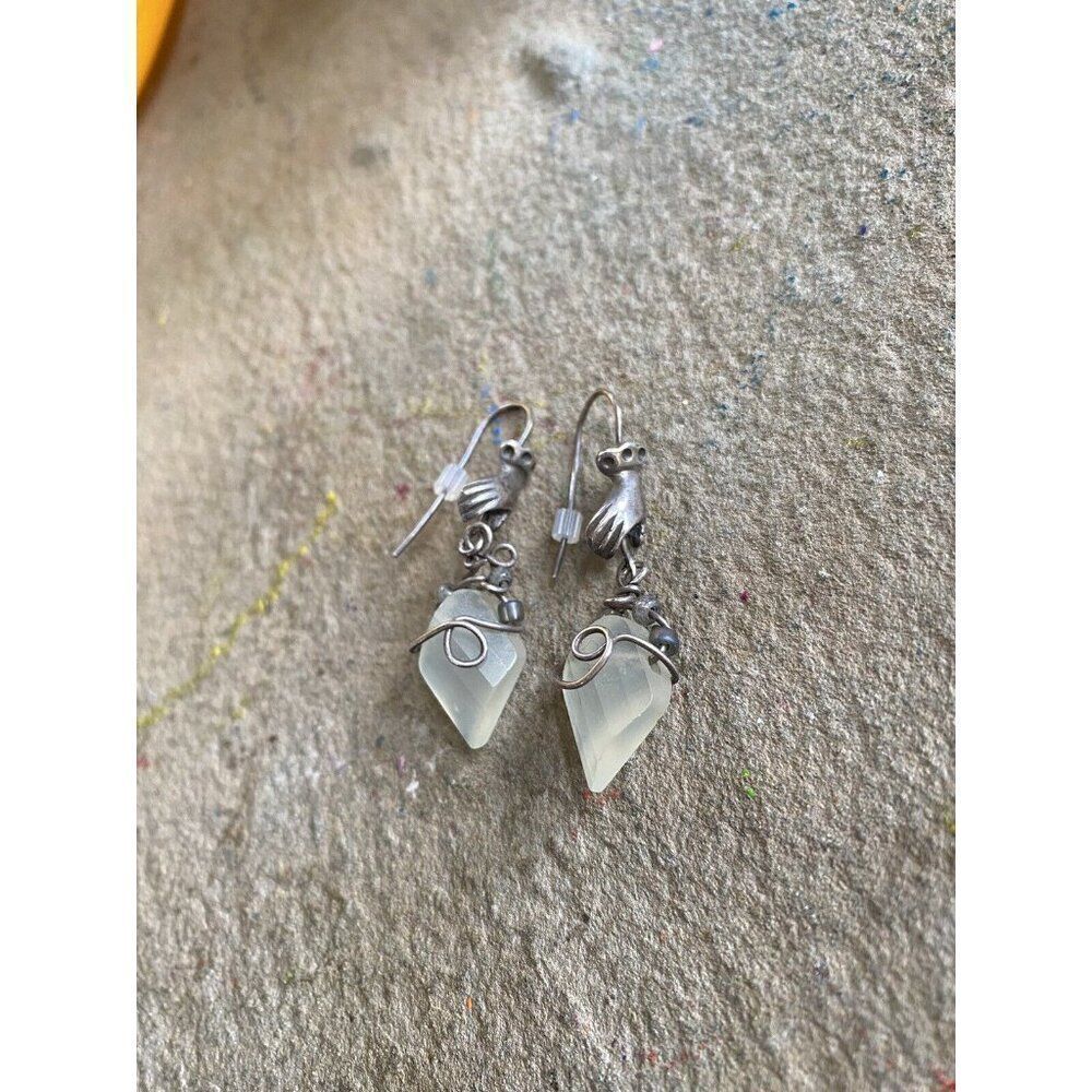 Chalcedony Silver Earrings Dangle Hands Hand Face… - image 5
